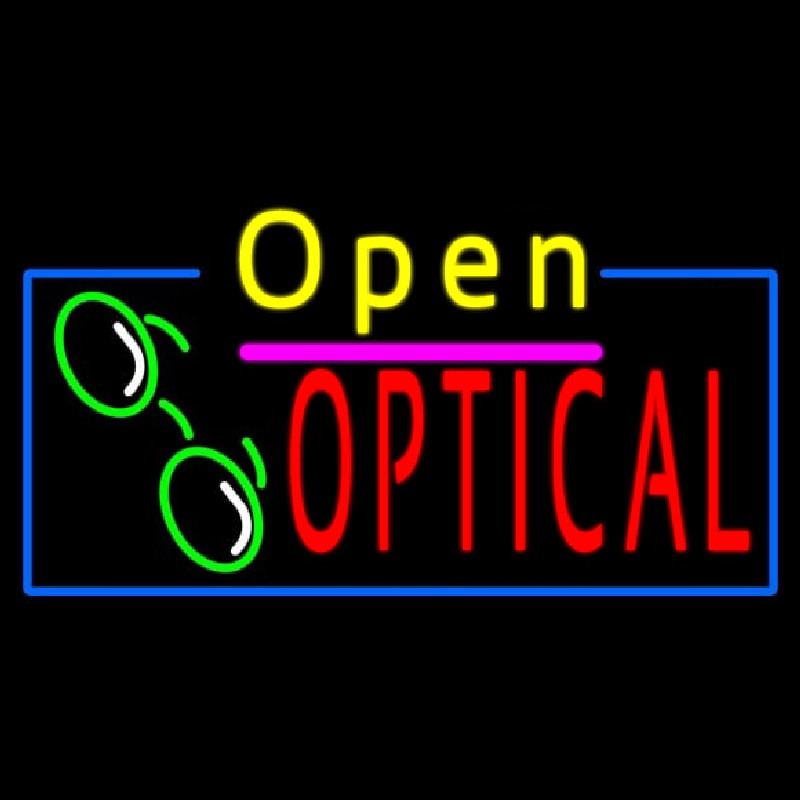 Yellow Open Red Optical Logo Neon Skilt