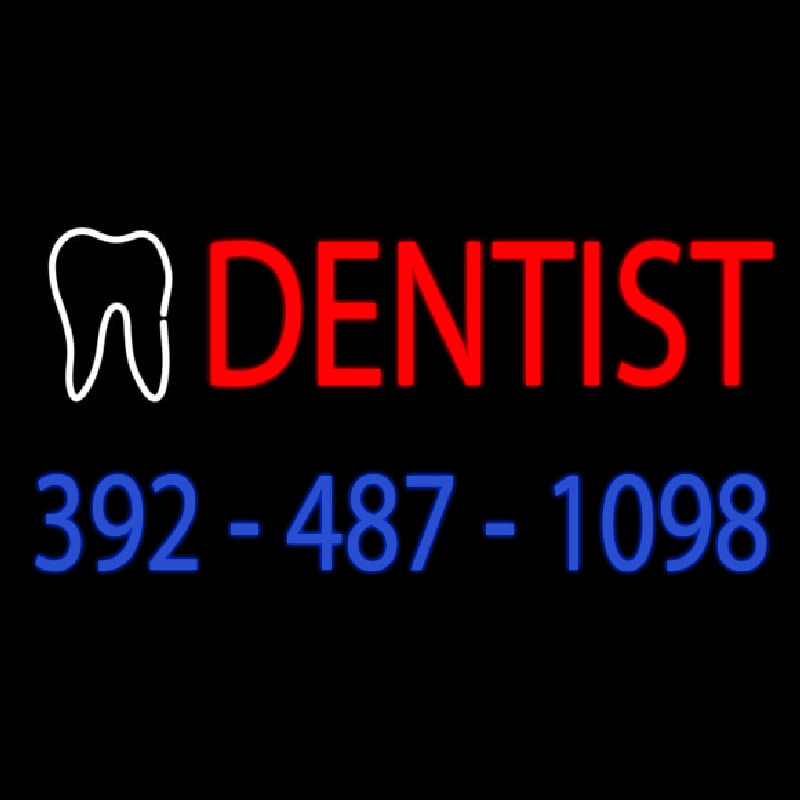 Red Dentist With Phone Number Neon Skilt