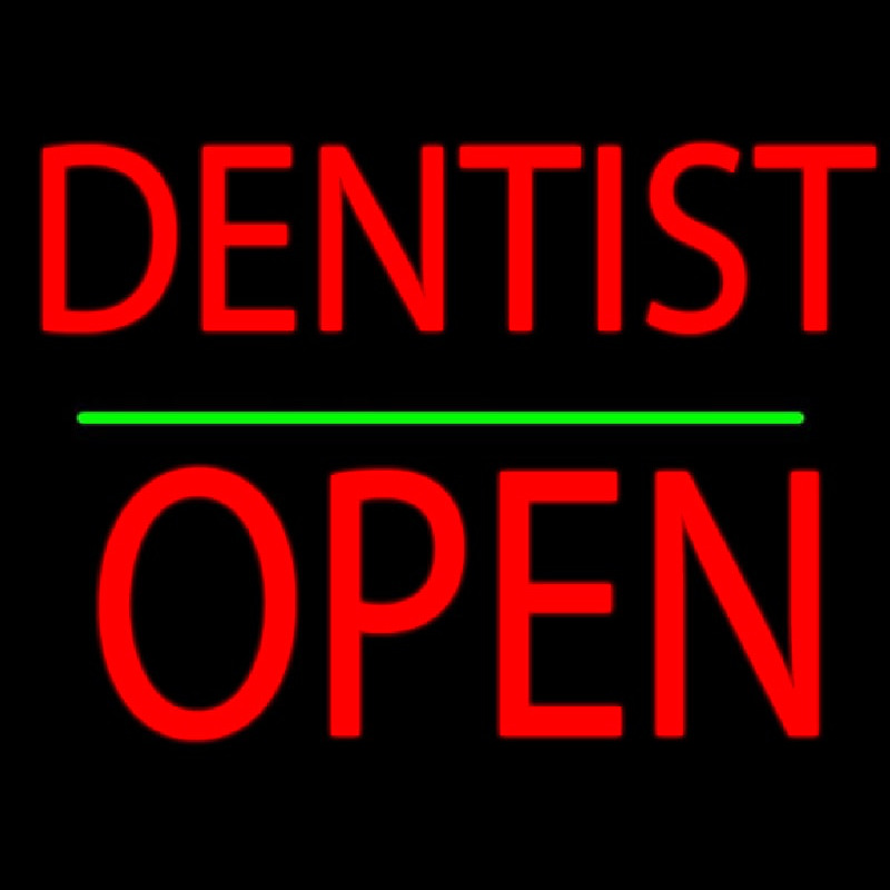 Dentist Block Open Green Line Neon Skilt