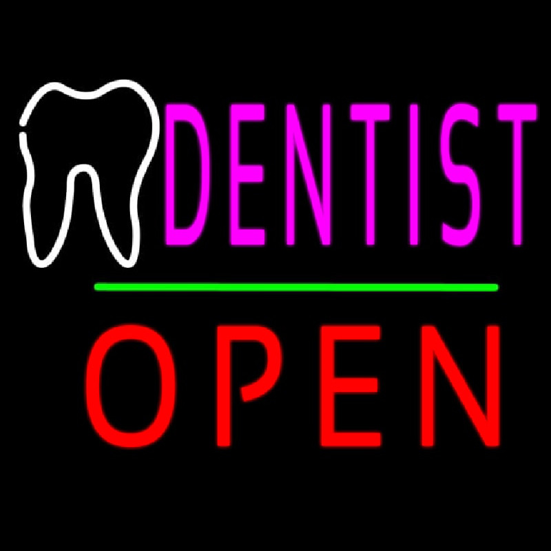 Dentist Logo Block Open Green Line Neon Skilt