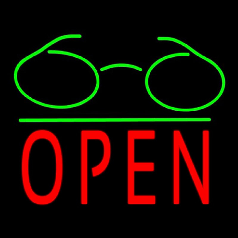 Glasses Logo Block Open Green Line Neon Skilt