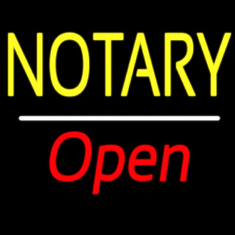 Notary Open White Line Neon Skilt