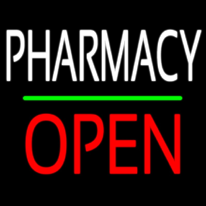 Pharmacy Block Open Green Line Neon Skilt