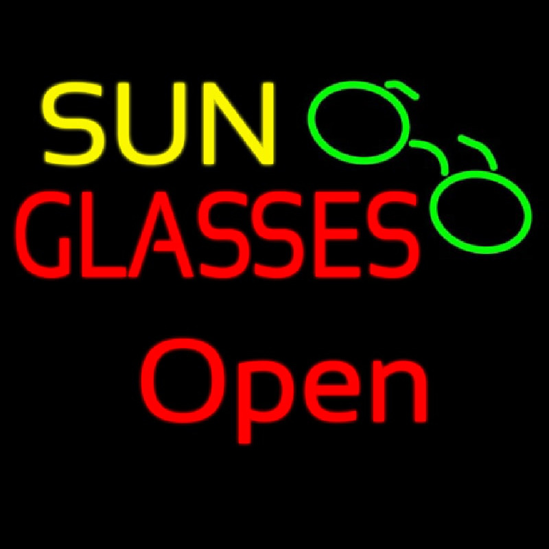 Yellow Sun Red Glasses Logo Open Neon Skilt