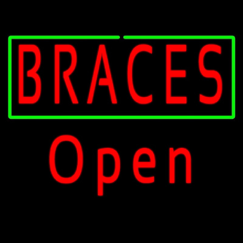 Red Braces Green Border Open Neon Skilt