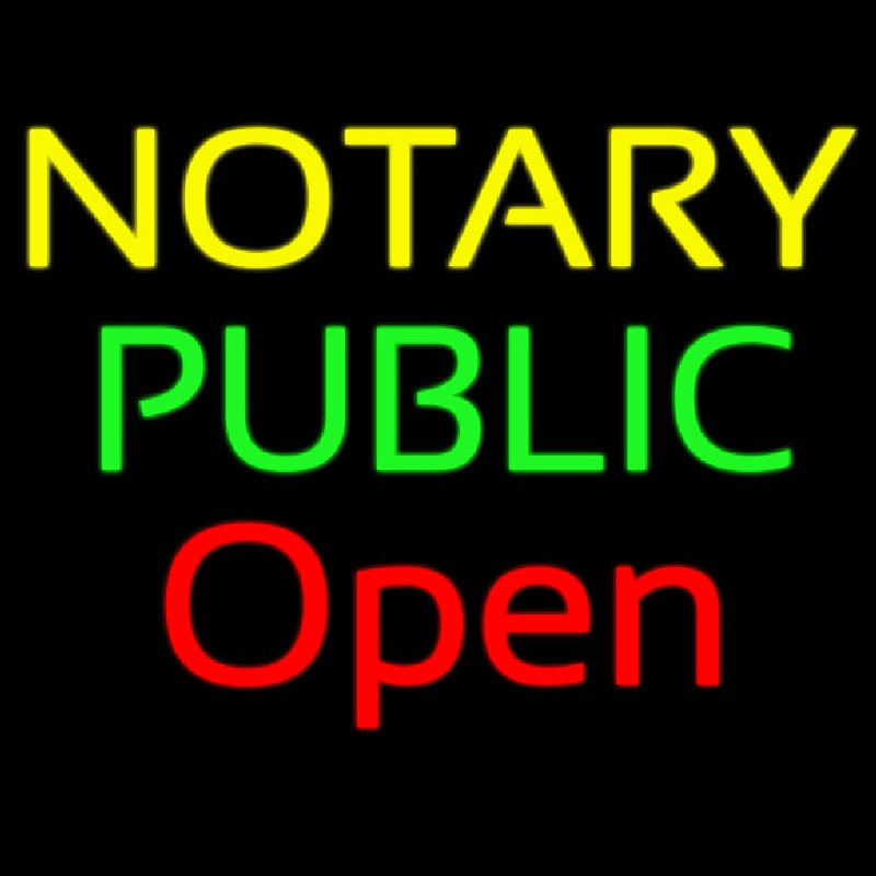 Yellow Green Notary Public Red Open Neon Skilt