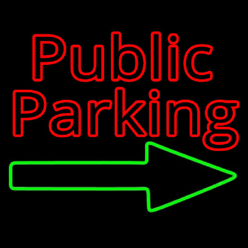 Red Public Parking With Arrow Neon Skilt