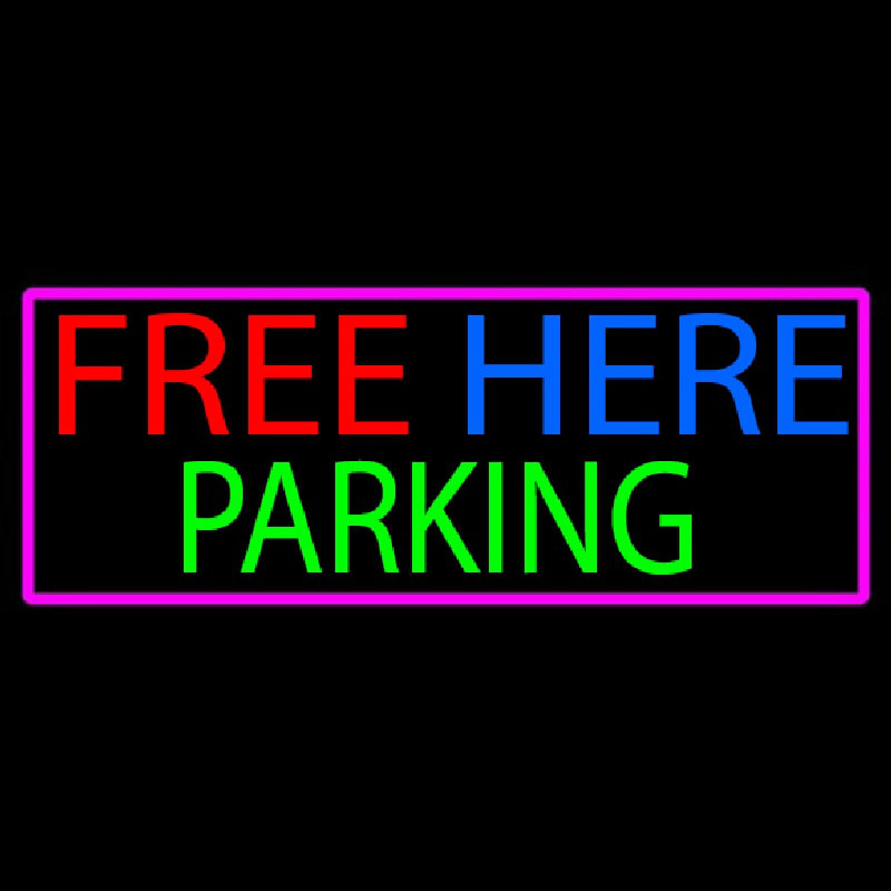 Free Here Parking With Pink Border Neon Skilt