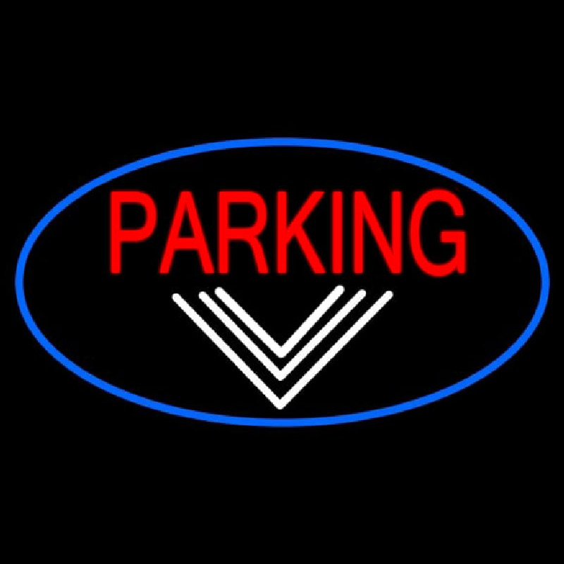 Parking And Down Arrow Oval With Blue Border Neon Skilt