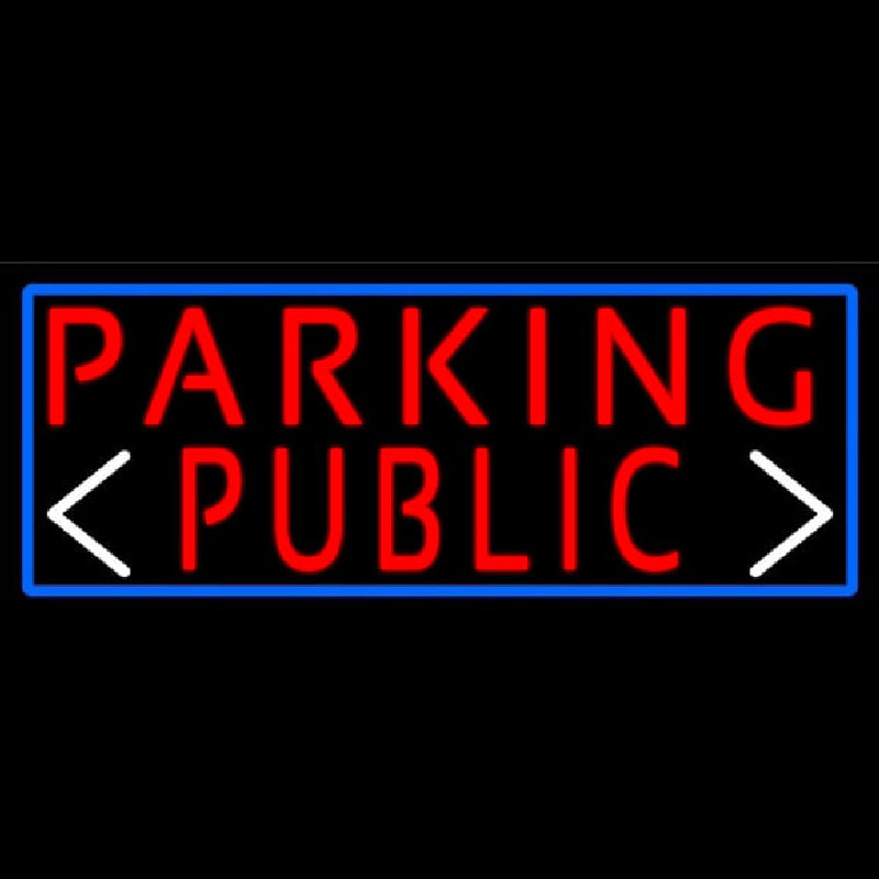 Red Public Parking And Arrow With Blue Border Neon Skilt