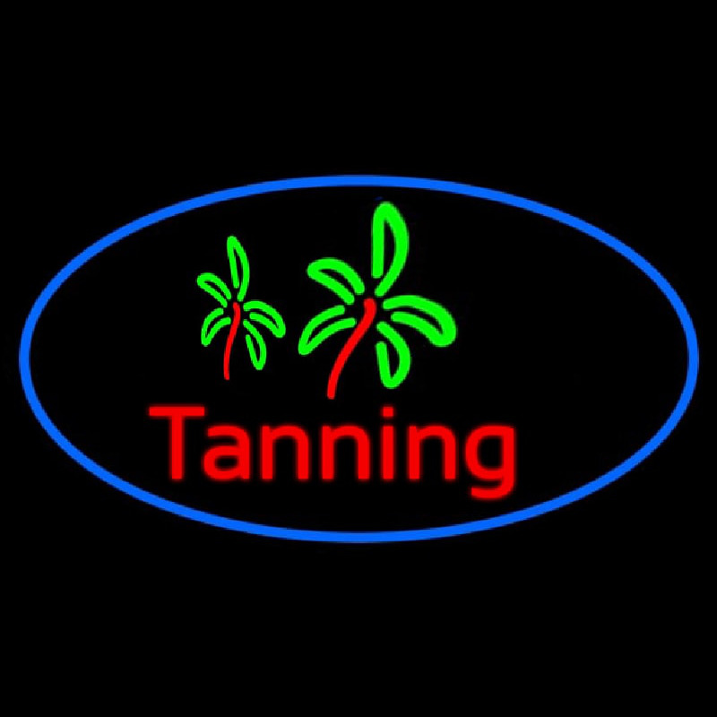 Red Tanning With Palm Tree Neon Skilt