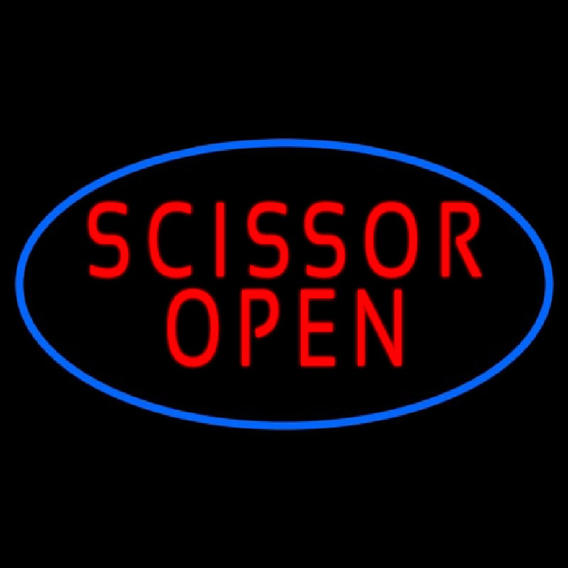 Scissor Open With Blue Border Neon Skilt