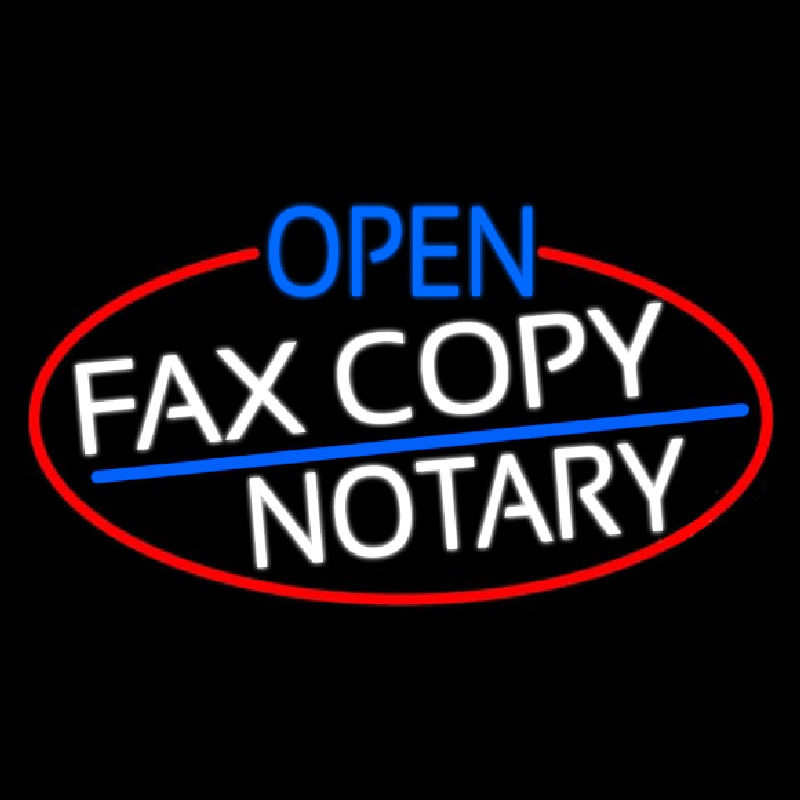 Open Fa  Copy Notary Oval With Red Border Neon Skilt