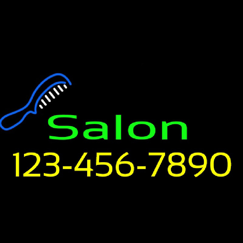 Salon With Comb And Number Neon Skilt