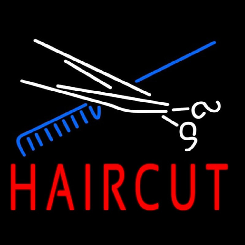 Scissor And Comb Haircut Neon Skilt