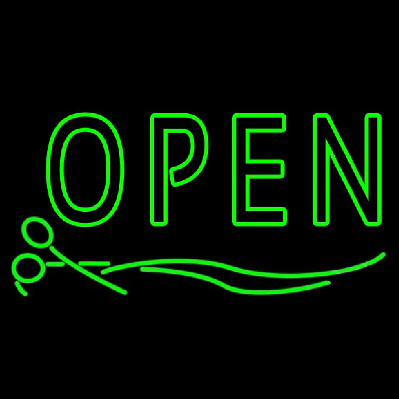 Green Open With Scissor Neon Skilt