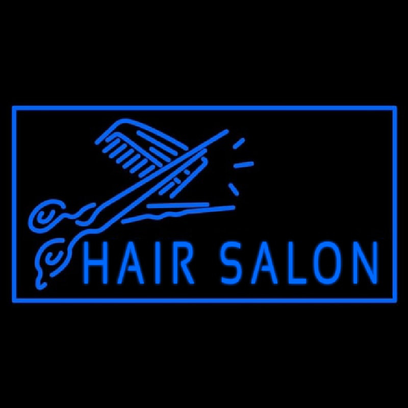 Blue Hair Salon With Scissor Neon Skilt