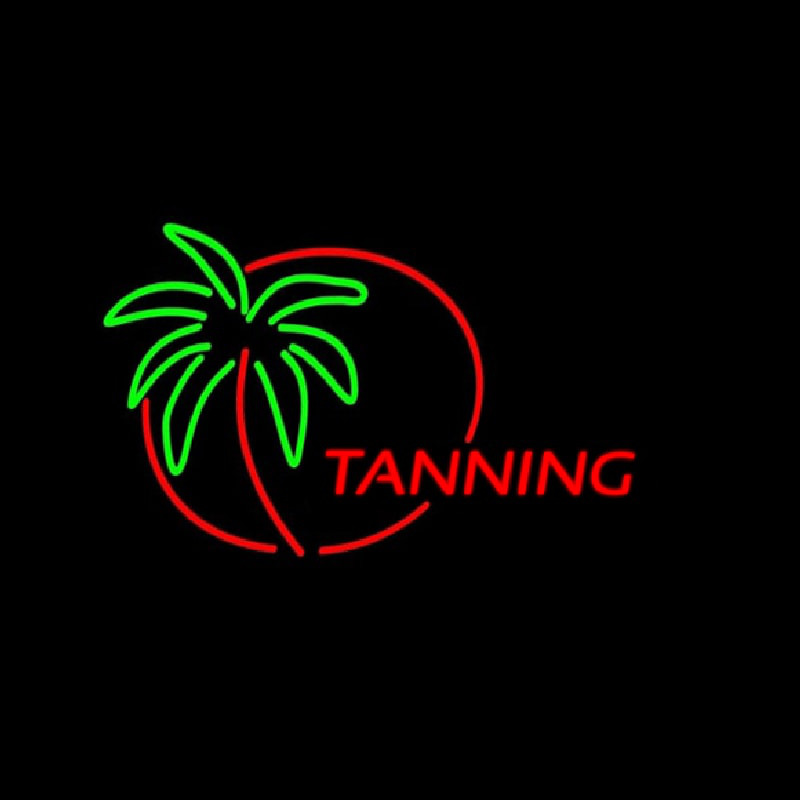 Red Tanning With Palm Tree Neon Skilt