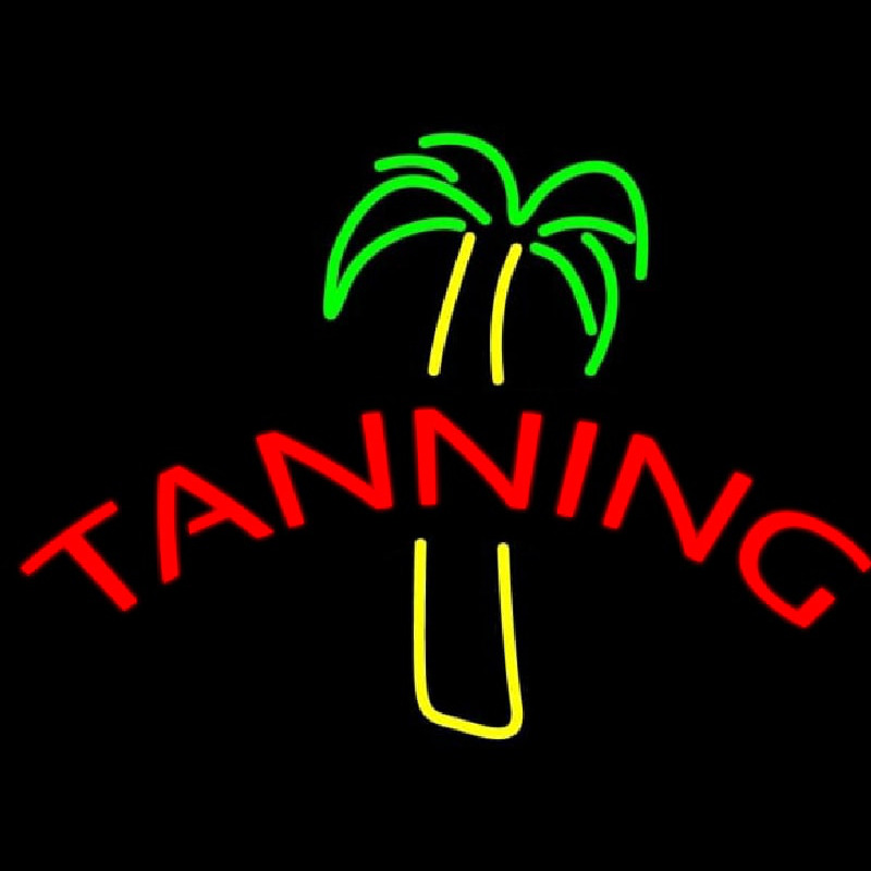 Tanning With Palm Tree Neon Skilt