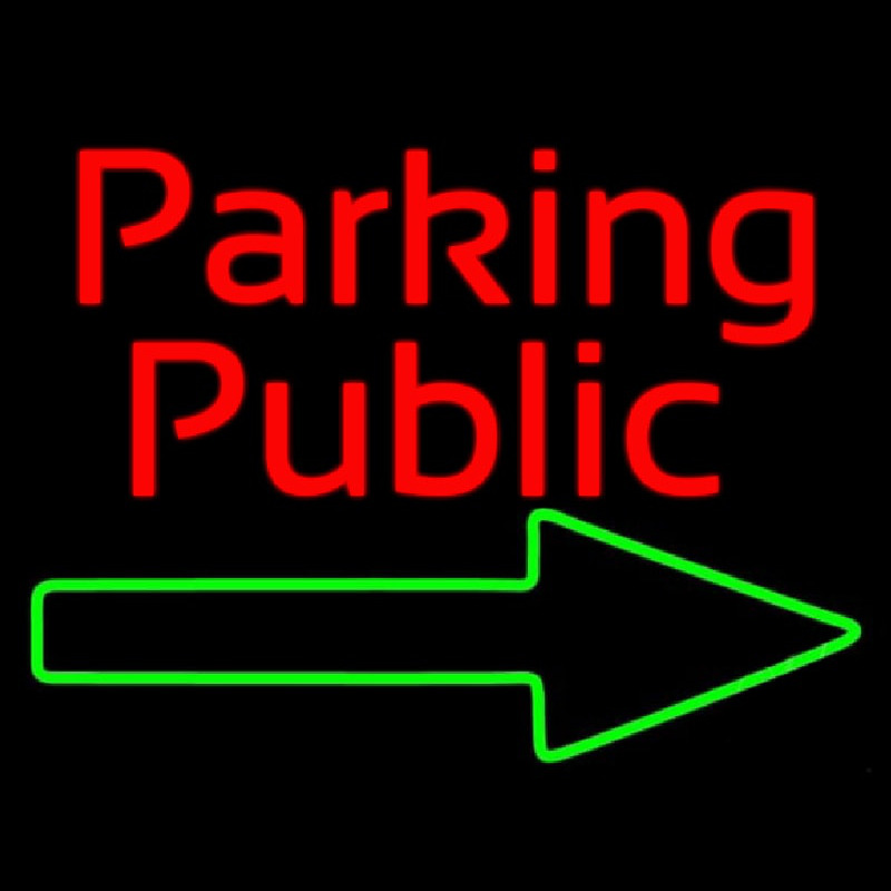 Red Public Parking With Arrow Neon Skilt