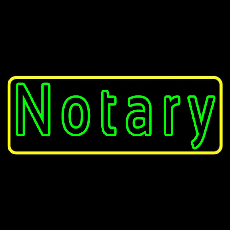 Green Notary Yellow Border Neon Skilt