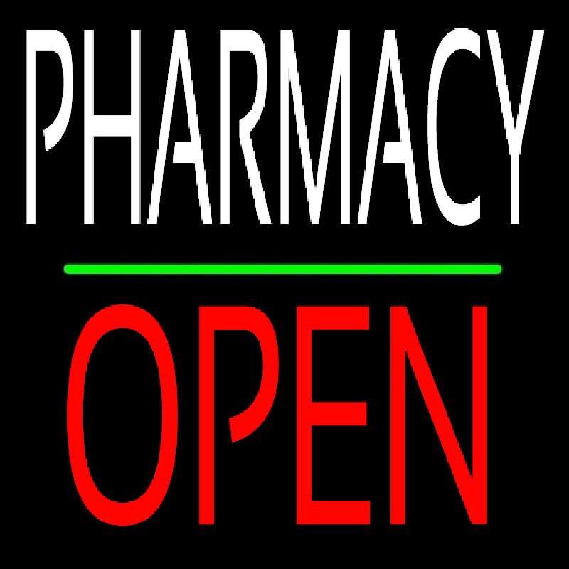 Pharmacy Block Open Green Line Neon Skilt