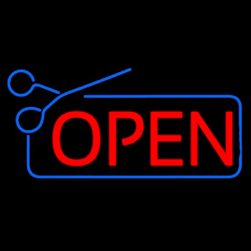 Red Open With Scissor Logo Neon Skilt