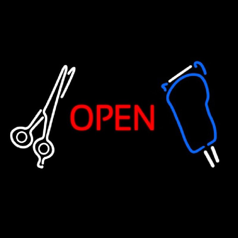 Scissor With Clipper Logo Open Neon Skilt