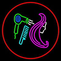 Barber Shop Hair Salon With Red Border Neon Skilt