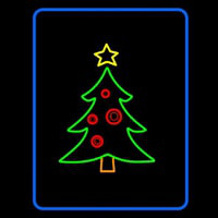 Blue Border Green Christmas Tree Neon Skilt