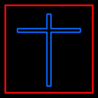 Blue Christian Cross Red Border Neon Skilt