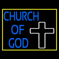 Blue Church Of God With Border Neon Skilt