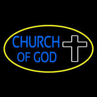 Blue Church Of God Yellow Border Neon Skilt