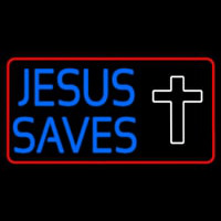 Blue Jesus Saves White Cross Neon Skilt