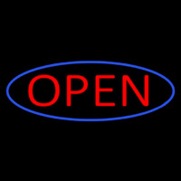 Blue Open With Red Oval Border Neon Skilt