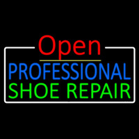 Blue Professional Green Shoe Repair Open Neon Skilt