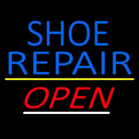 Blue Shoe Repair Open With Line Neon Skilt