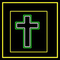 Christian Cross Yellow Border Neon Skilt