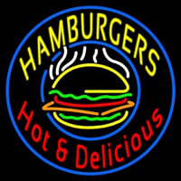 Circle Hamburgers Hot And Delicious Neon Skilt