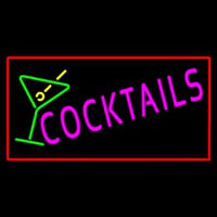 Cocktail with Cocktail Glass Red Border Neon Skilt