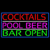 Cocktails Pool Beer Bar Open Neon Skilt