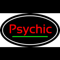 Cursive Red Psychic White Border With Green Line Neon Skilt