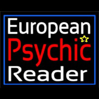 European Psychic Reader With Blue Border Neon Skilt