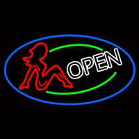 Girls Open With Blue Border Neon Skilt