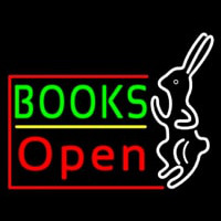 Green Books With Rabbit Logo Open Neon Skilt