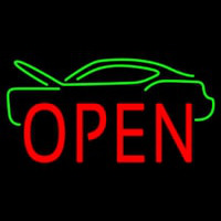 Green Car Red Open Neon Skilt