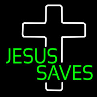 Green Jesus Saves White Cross Neon Skilt