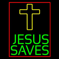 Green Jesus Saves Yellow Cross Neon Skilt