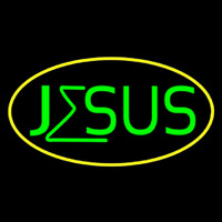 Green Jesus Yellow Border Neon Skilt