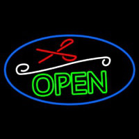 Green Open With Scissor Neon Skilt